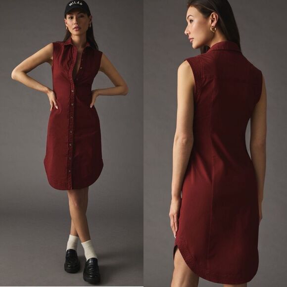 Pilcro Collared Shirt Dress in Crimson | 10 | Anthropologie | New NWT - Picture 2 of 16